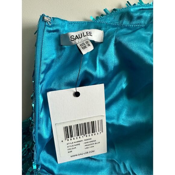 NWT Sau Lee Sequins Sleeveless Open Back Mae Mini Dress Peacock Blue Size 0 $395 - Picture 11 of 12